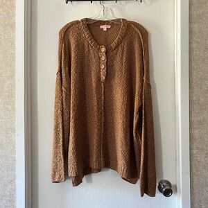 P.S. LOVE Mocha Knit Pull Over Sweater with Wood Botton Front